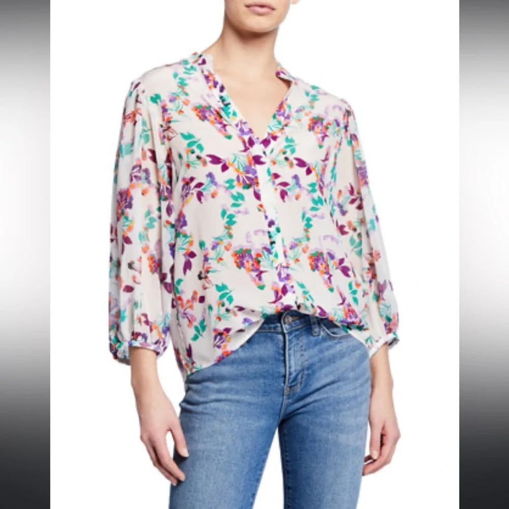Saloni Chloe Floral Silk Button-Up Blouse